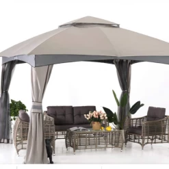 Gazebo Parts Direct 11' X 11' Gazebos Patio Garden Gazebo With Mosquito Netting, Double Soft-top (Light Gr Catalog