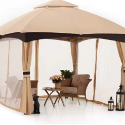 Gazebo Parts Direct Allen & Roth Inspired 10x12 Patio Garden Gazebo With Mosquito Netting + Double Soft-top