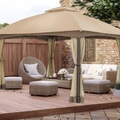 Gazebo Parts Direct Allen And Roth Inspired 10x12 Patio Dome Gazebo W/Mosquito Netting, Two-Tier Vented Top For Backyard Garden Lawn (Beige)
