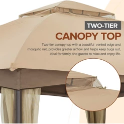 Gazebo Parts Direct Allen And Roth Inspired 10x12 Patio Dome Gazebo W/Mosquito Netting, Two-Tier Vented Top For Backyard Garden Lawn (Beige)