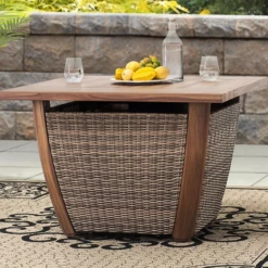 Gazebo Parts Direct Catalog Outdoor Patio Propane Burning Brown All-weather Wicker Fire Pit Table