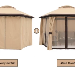 Gazebo Parts Direct 10'x10' Gazebos For Patios, Outdoor Hexagonal Gazebo With Netting And Privacy Curtains For Garden, Patio, Backyard