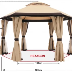 Gazebo Parts Direct 10'x10' Gazebos For Patios, Outdoor Hexagonal Gazebo With Netting And Privacy Curtains For Garden, Patio, Backyard