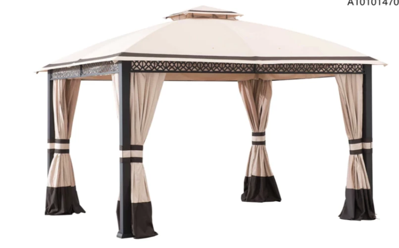 Gazebo Parts Direct Sunjoy Beige+Dark Brown Replacement Curtain For Clarkson V2 Gazebo (10x12 FT) A101014701 Sold At BJ Catalog