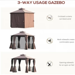 Gazebo Parts Direct 13' X 13' Outdoor Patio Gazebo Canopy Pavilion With Removable Mesh Netting, Curtains, Double Tiered Roof, UV Protection & Large Floor Space Coffee Hexagon