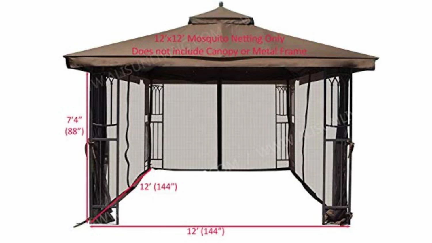 Gazebo Parts Direct Universal 12' X 12' Gazebo Mosquito Netting (Brown)