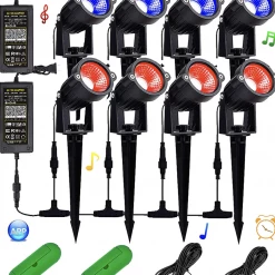 Gazebo Parts Direct Catalog Bundle Of 2) VivaColor Waterproof GPD 12w Color Changing Landscape Lights Bluetooth App Control, 96 Watts Total, Extra Long Cord, Built-in Timer, Programs, Music Sync, Mesh Capable(Two 4 Light Sets)