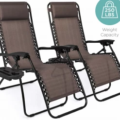 Gazebo Parts Direct Catalog Set Of Two Adjustable Zero Gravity Lounge Chair Recliners For Patio, Pool W/Cup Holders -