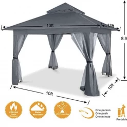 Gazebo Parts Direct Catalog 13'x13' Gazebo Tent Outdoor Pop Up Gazebo Canopy Shelter With Mosquito Netting (Gray)