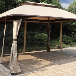 Gazebo Parts Direct 10x13 Beige Gazebo Fully Enclosed Weather UV-Resistant W/Mosquito Netting-Beige