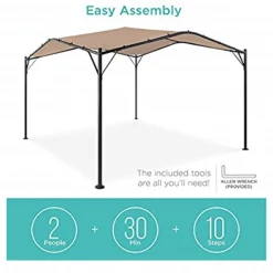 Gazebo Parts Direct BEST 12 X 12 Ft Outdoor Patio Swan Gazebo Canopy For Backyard, Iron, 250gsm Polyester Canopy, Beige