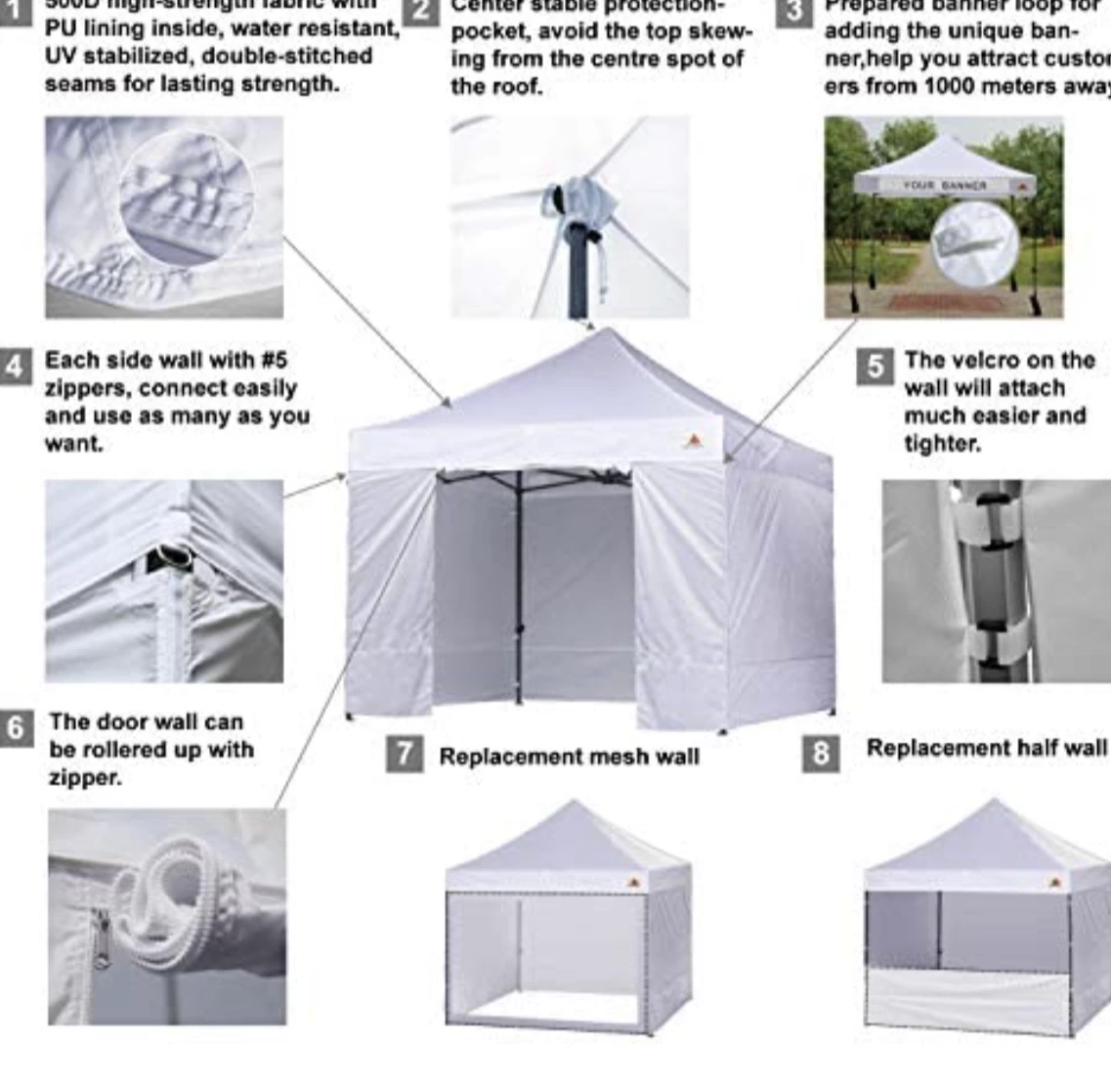 Gazebo Parts Direct Catalog Canopy 10x10 Pop Up Canopies Commercial Tents Market Stall With 6 Removable Sidewalls And Roller Bag Bonus 4 Weight Bags And 10ft Screen Netting And Half Wall, White