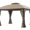 Gazebo Parts Direct Brown And Beige 12' X 10' Fabric Top Gazebo With Screen And Privacy Curtain Catalog