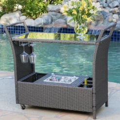Gazebo Parts Direct Catalog Caribbean Outdoor Wicker Bar Cart With Cooler Wine Glass Holder And Glass Top