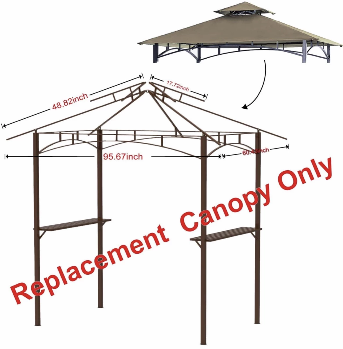 Gazebo Parts Direct 8' X 5' Grill Shelter Replacement Canopy Roof ONLY FIT For Gazebo Model L-GZ238PST-11 Beige Catalog