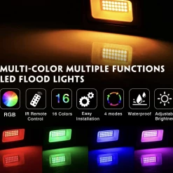 Gazebo Parts Direct GPD LED Flood Lights With Remote Control, 4 Pack 15W IP66 Waterproof Dimmable Led Landscape Lighting, 16 Colors 4 Modes Indoor Outdoor Wall Washer Spot Light Stage Light