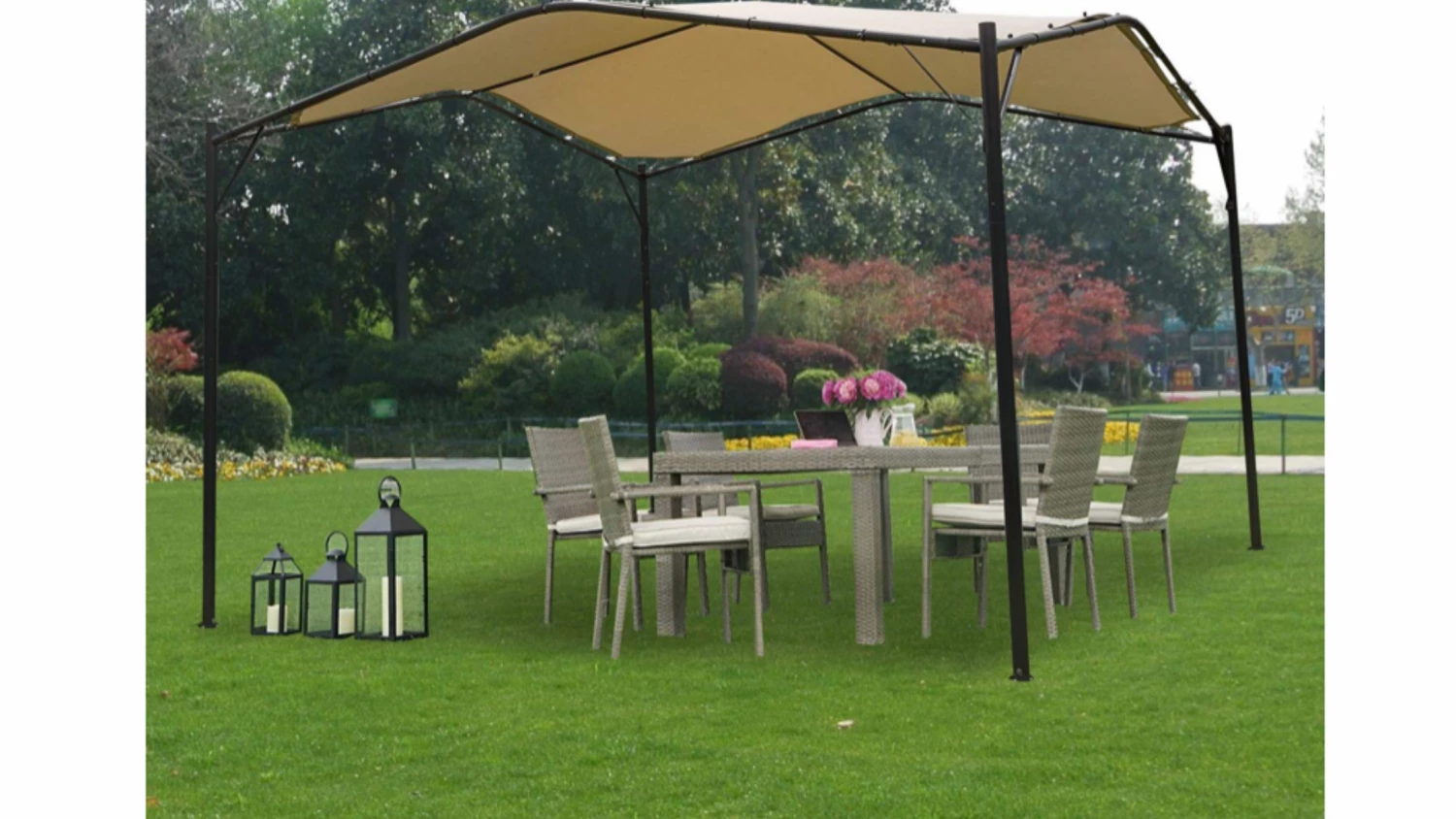 Gazebo Parts Direct BEST 12 X 12 Ft Outdoor Patio Swan Gazebo Canopy For Backyard, Iron, 250gsm Polyester Canopy, Beige