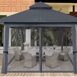 Gazebo Parts Direct Catalog 13'x13' Gazebo Tent Outdoor Pop Up Gazebo Canopy Shelter With Mosquito Netting (Gray)