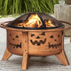 Gazebo Parts Direct HALLOWEEN 30 In. Jack-o-lantern Round Wood Burning Firepit With Poker Catalog