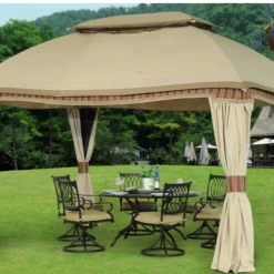 Gazebo Parts Direct Catalog Sunjoy Beige+Stripe Replacement Canopy (Deluxe Version) For Domed Gazebo (10x13 FT) L-GZ822PCO Sold At Sam's
