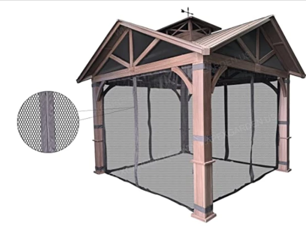 Gazebo Parts Direct Catalog Gazebo Mosquito Netting With Slider Rail For Allen + Roth Model #GF-18S112B Wood Looking Hand Paint Metal Square Semi- Gazebo (Screen Net ONLY) (Screen Net With Metal Slider Rail, Black-1)