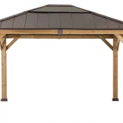 Gazebo Parts Direct Sunjoy Outdoor Patio 11 Ft. X 13 Ft. Cedar Framed Gazebo With Brown Steel And Polycarbonate Hip Roof Hardtop