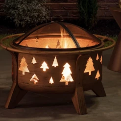 FIREPLACE Catalog 30 In. Tree Motif Round Wood Burning Firepit